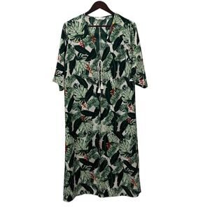 Rachel Zoe Kimono Jacket Womens One Size Green Tropical Leaf Tassel Belt